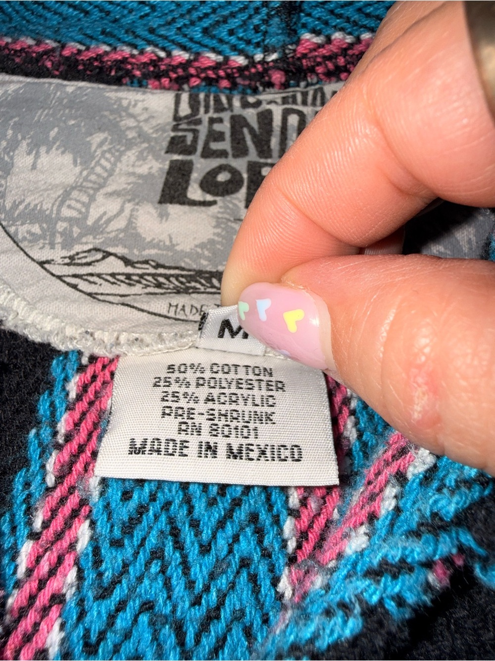 Baja Drug Rug Black Pullover with Blue, White and Pink Stripes - Picture 5 of 9